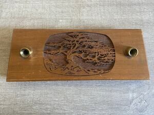 Vintage Office Desk Brass Wood Pen Holder Lasercraft Solid Monterey Cypress Tree